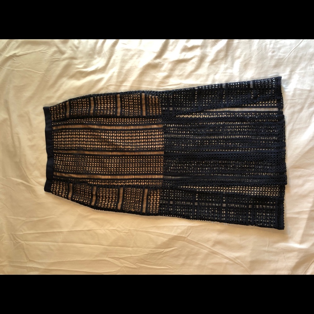 Navy blue lace pencil skirt